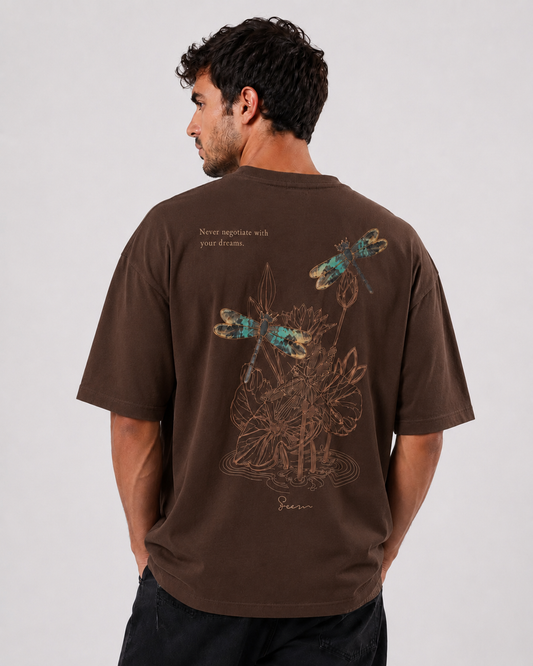Dragonfly Dreams Oversized T-Shirt-Brown