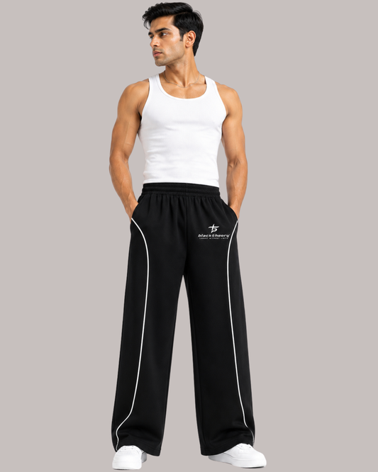 Men's Wide Leg Track Pants with Contrast Piping | Relaxed Fit