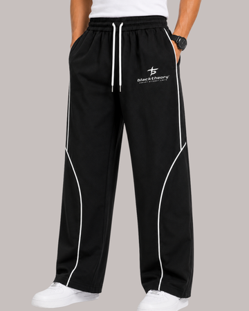 Wide Leg Track Pants with Drawstring & Contrast Piping