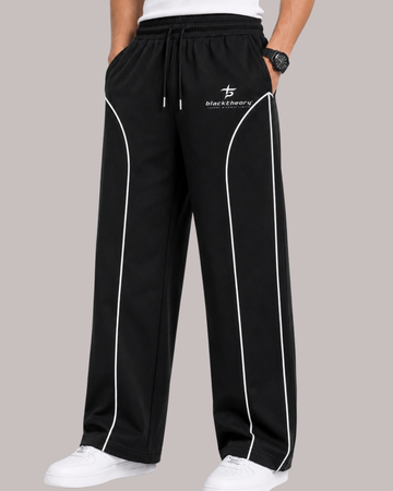 Men's Wide Leg Track Pants with Curved Contrast Piping | Relaxed Fit