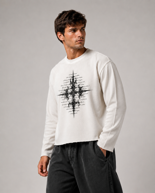 Obsidian Cross Waffle Knit Full Sleeve T-Shirt – Off White