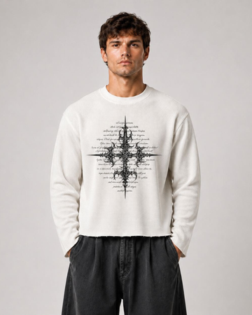 Obsidian Cross Waffle Knit Full Sleeve T-Shirt – Off White