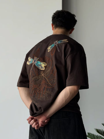 Dragonfly Dreams Oversized T-Shirt-Brown