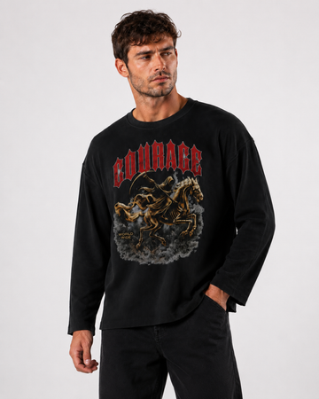 Courage Reaper Waffle Knit Full Sleeve T-Shirt – Black