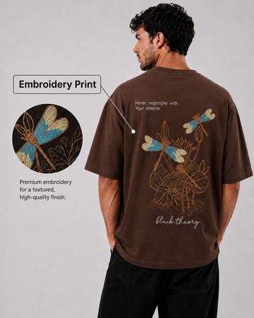 Dragonfly Dreams Oversized Boxy Fit T-Shirt-Brown