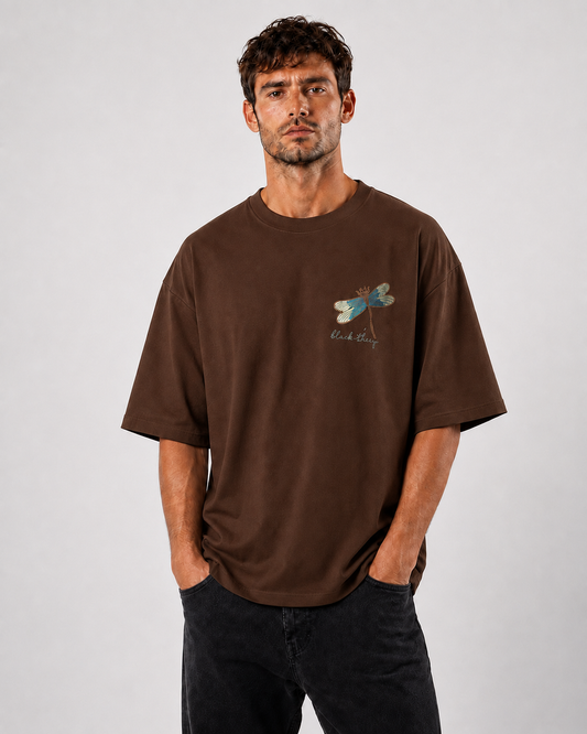 Dragonfly Dreams Oversized Boxy Fit T-Shirt-Brown